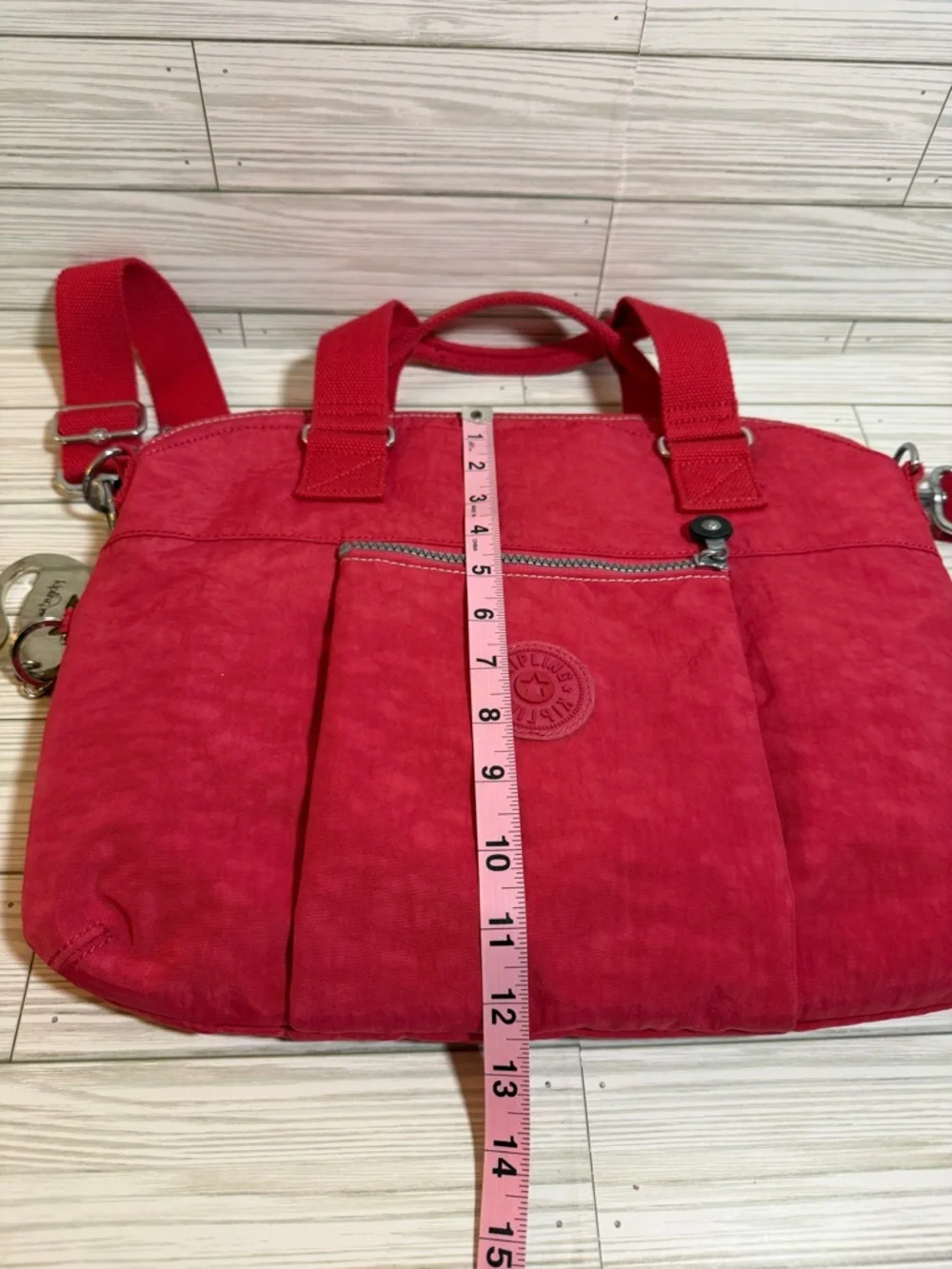 Kipling Digifly Laptop Bag 15” Red Nylon Crossbody Satchel Monkey Keychain